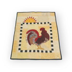 Quilted wallhanging Red Rooster Sunrise yellow background 21.25" x  25.25"